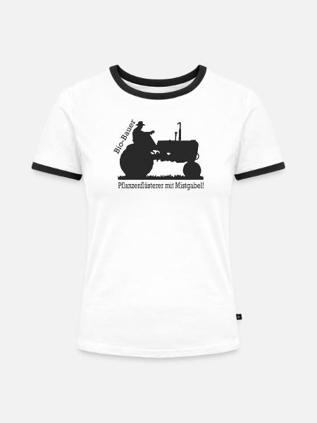 Biobauer Pflanzenflüsterer Mistgabel Geschenk - Frauen Kontrast-T-Shirt - Weiß/Schwarz