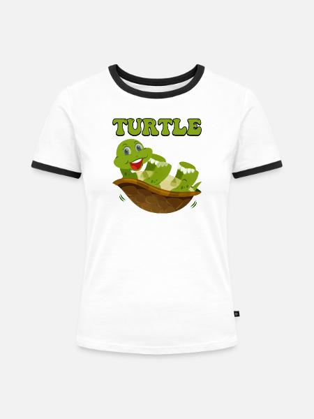 Verspielte Schildkröte in fröhlichem Panzer - Frauen Kontrast-T-Shirt - Weiß/Schwarz
