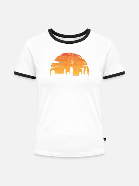 Urbane Sonnenuntergangssilhouette - Frauen Kontrast-T-Shirt - Weiß/Schwarz