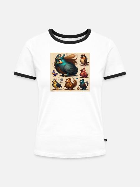 Animierte Cosie - Frauen Kontrast-T-Shirt - Weiß/Schwarz