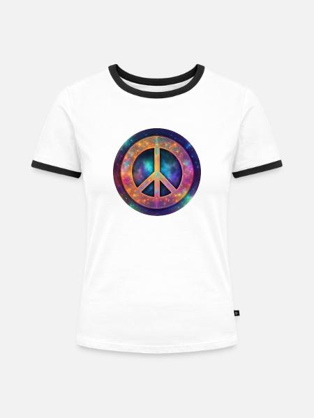 Kosmisches Friedenszeichen - Frauen Kontrast-T-Shirt - Weiß/Schwarz