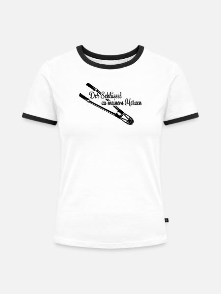 Schlüssel zum Herz Love - Frauen Kontrast-T-Shirt - Weiß/Schwarz