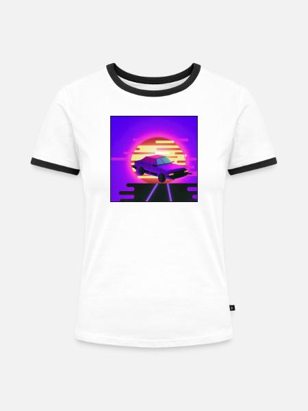Retrowave/Vaperwave Auto. - Frauen Kontrast-T-Shirt - Weiß/Schwarz