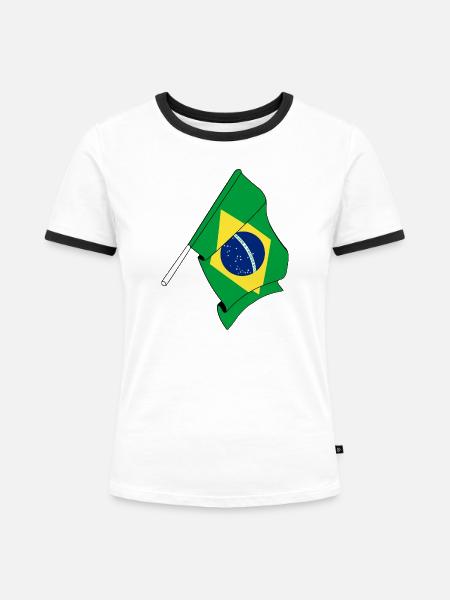 Flagge von Brasilien - Frauen Kontrast-T-Shirt - Weiß/Schwarz