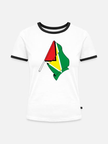 Flagge von Guyana - Frauen Kontrast-T-Shirt - Weiß/Schwarz