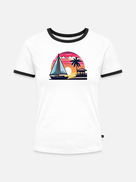 Sommerzeit - Frauen Kontrast-T-Shirt - Weiß/Schwarz