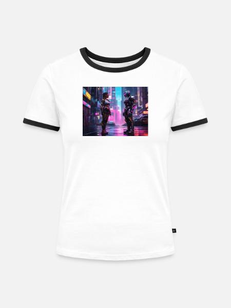 Neon Cyberpunk Begegnung - Frauen Kontrast-T-Shirt - Weiß/Schwarz