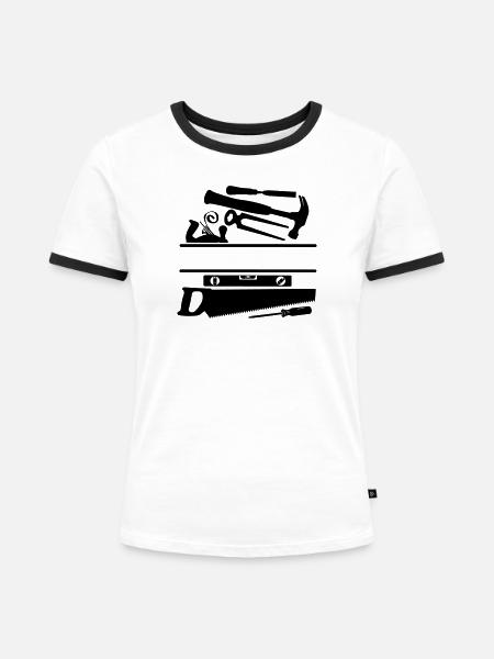 Banner für Zimmermannswerkzeuge - Frauen Kontrast-T-Shirt - Weiß/Schwarz