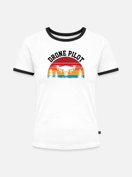 Drohnen-Pilot - Frauen Kontrast-T-Shirt - Weiß/Schwarz