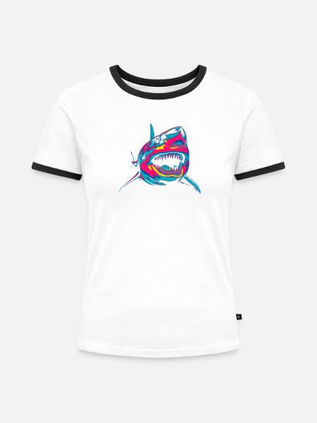 Neonhai Popkunst Farbfeuer - Frauen Kontrast-T-Shirt - Weiß/Schwarz