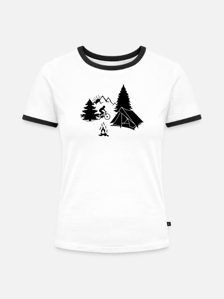 Fahrradurlaub Camping - Frauen Kontrast-T-Shirt - Weiß/Schwarz