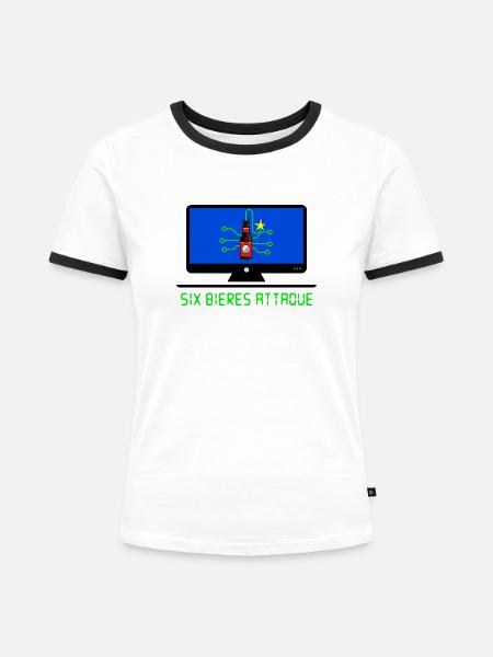 Sechs Biere attackieren - Frauen Kontrast-T-Shirt - Weiß/Schwarz