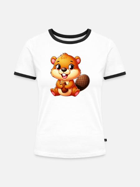 Bieber - Frauen Kontrast-T-Shirt - Weiß/Schwarz
