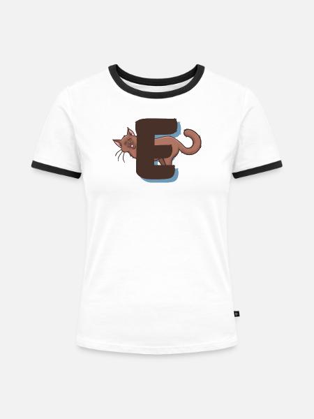 Katze Buchstabe E - Frauen Kontrast-T-Shirt - Weiß/Schwarz