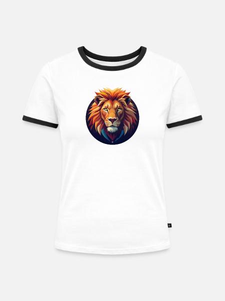 Chromatischer Löwe im Kreis - Frauen Kontrast-T-Shirt - Weiß/Schwarz