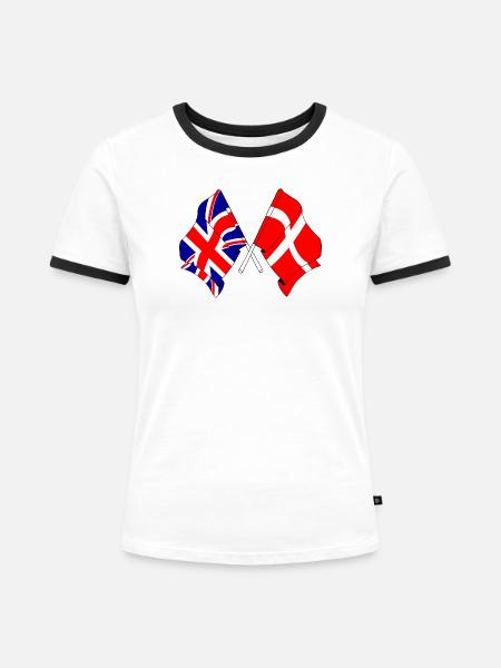 Flagge England, Flagge Dänemark - Frauen Kontrast-T-Shirt - Weiß/Schwarz