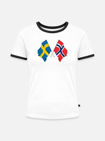 Flagge Schweden, Flagge Norwegen - Frauen Kontrast-T-Shirt - Weiß/Schwarz