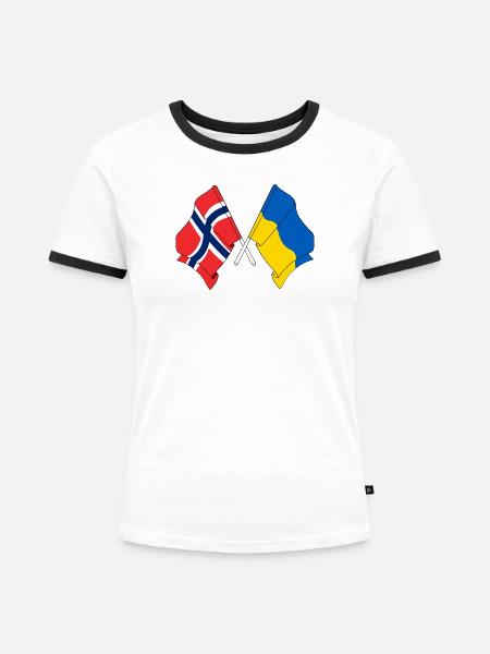 Flagge Norwegen, Flagge Ukraine - Frauen Kontrast-T-Shirt - Weiß/Schwarz