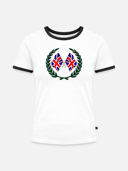 Flaggen Englands im Lorbeerkranz - Frauen Kontrast-T-Shirt - Weiß/Schwarz