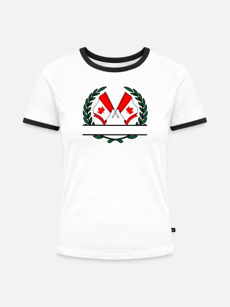 Flaggen Kanada Lorbeerkranz-Banner - Frauen Kontrast-T-Shirt - Weiß/Schwarz