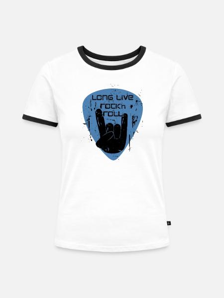long live rock 'n' roll - Frauen Kontrast-T-Shirt - Weiß/Schwarz