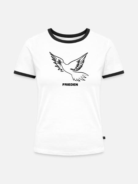 Frieden / Pace / Peace - Friedenstaube - Frauen Kontrast-T-Shirt - Weiß/Schwarz