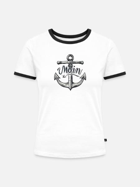 Anker Muttermotiv Nautischer Stil - Frauen Kontrast-T-Shirt - Weiß/Schwarz