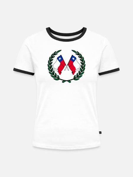 Fahnen Chile im Lorbeerkranz - Frauen Kontrast-T-Shirt - Weiß/Schwarz