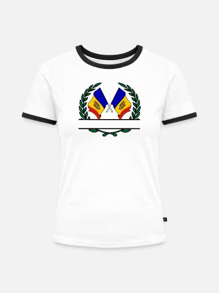 Fahnen Moldawien Lorbeerkranz Banner - Frauen Kontrast-T-Shirt - Weiß/Schwarz