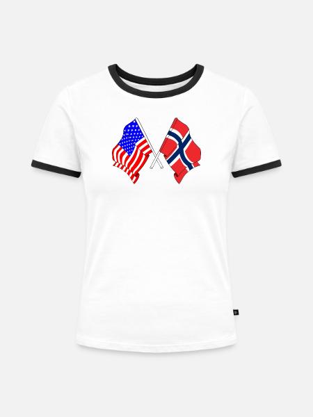 Flagge USA, Flagge Norwegen - Frauen Kontrast-T-Shirt - Weiß/Schwarz