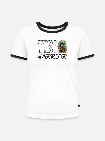 Tiki Krieger Kollektion - Frauen Kontrast-T-Shirt - Weiß/Schwarz
