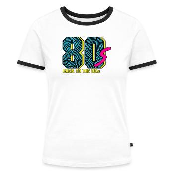 Back to the 80s - Frauen Kontrast-T-Shirt - Weiß/Schwarz - Vorne - Selfina (174cm)