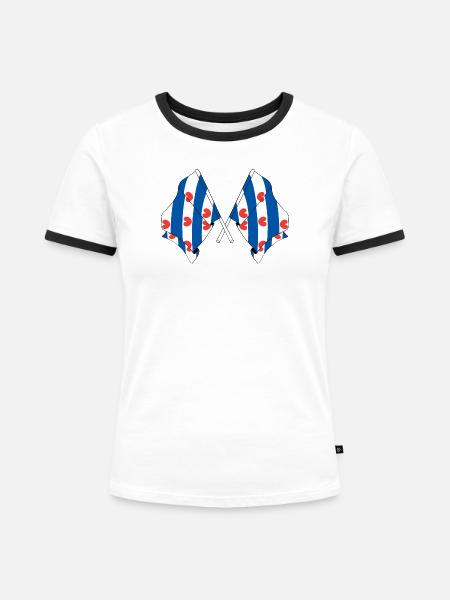 Zwei Flaggen der Provinz Friesland - Frauen Kontrast-T-Shirt - Weiß/Schwarz