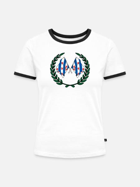 Flaggen Provinz Friesland Lorbeerkranz - Frauen Kontrast-T-Shirt - Weiß/Schwarz