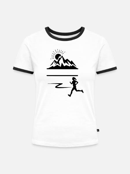 Läuferin Frau Berge Banner - Frauen Kontrast-T-Shirt - Weiß/Schwarz