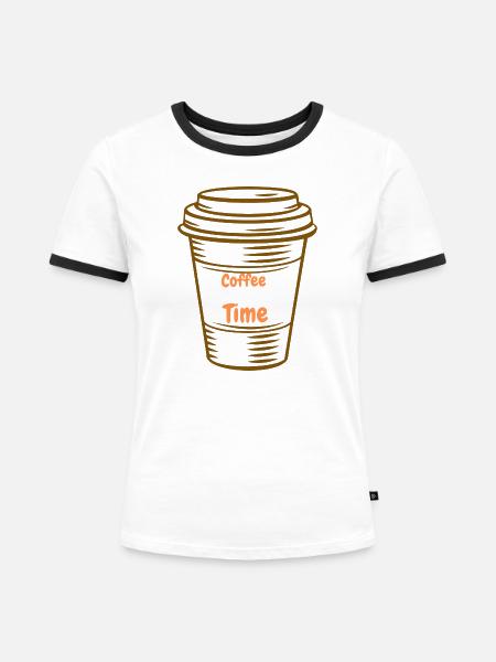 Kaffeezeit - Frauen Kontrast-T-Shirt - Weiß/Schwarz