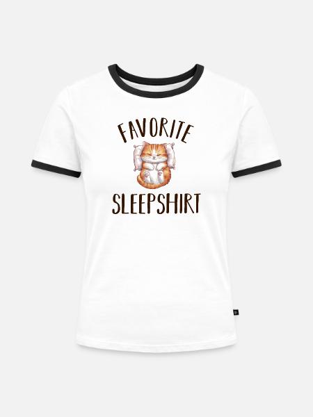 Schlafende Katze Pyjama - Frauen Kontrast-T-Shirt - Weiß/Schwarz