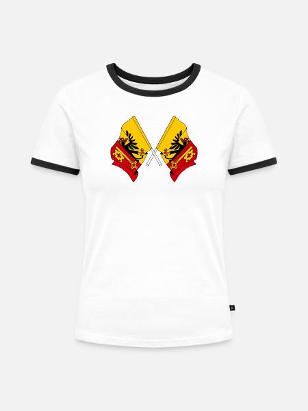 Zwei Flaggen Kanton Genf, Schweiz - Frauen Kontrast-T-Shirt - Weiß/Schwarz