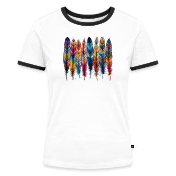 Feder - Frauen Kontrast-T-Shirt - Weiß/Schwarz - Vorne - Selfina (174cm)