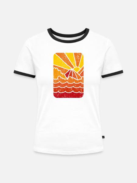 Retro Marine Sunset - Frauen Kontrast-T-Shirt - Weiß/Schwarz