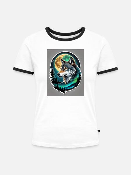 Mondwald-Wolfensiegel - Frauen Kontrast-T-Shirt - Weiß/Schwarz
