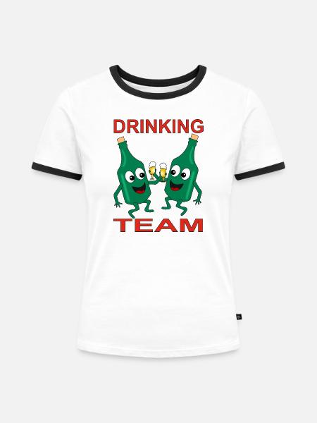 Verschmitzte Bierflaschen Trinkteam - Frauen Kontrast-T-Shirt - Weiß/Schwarz