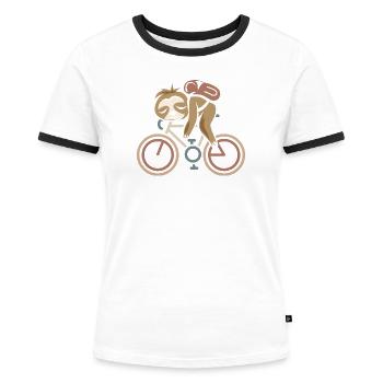 Retro Fahrrad Faultier Tour comic lustig Rennrad - Frauen Kontrast-T-Shirt - Weiß/Schwarz - Vorne - Selfina (174cm)