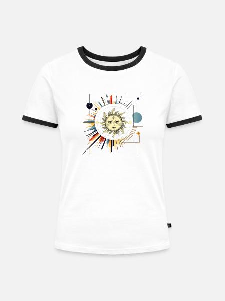 Sonnenstern Kosmos-Strahlenkunst - Frauen Kontrast-T-Shirt - Weiß/Schwarz