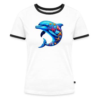 Delfin - Frauen Kontrast-T-Shirt - Weiß/Schwarz - Vorne - Selfina (174cm)