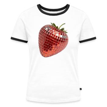 Disco Party Früchte, Erdbeere - Frauen Kontrast-T-Shirt - Weiß/Schwarz - Vorne - Selfina (174cm)