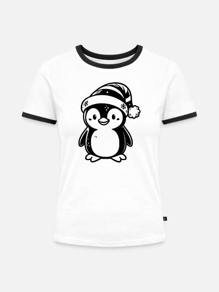 Fröhlicher Weihnachtspinguin - Frauen Kontrast-T-Shirt - Weiß/Schwarz