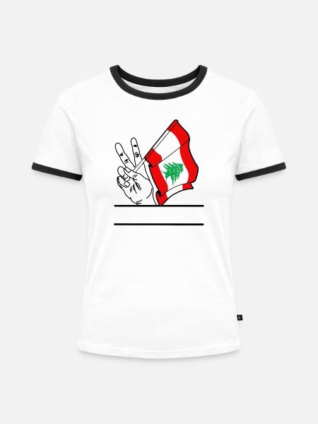 Flagge Libanon transparentes Peace-Zeichen Textfeld - Frauen Kontrast-T-Shirt - Weiß/Schwarz