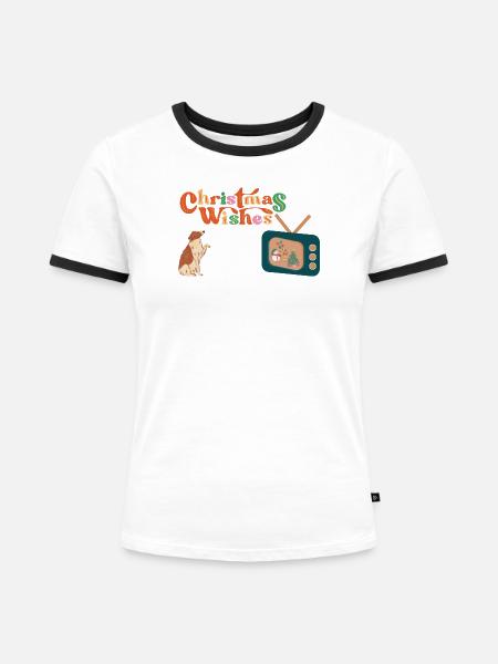 Hund vor dem Fernseher - Frauen Kontrast-T-Shirt - Weiß/Schwarz