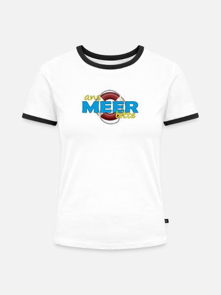 ANS MEER BITTE - Frauen Kontrast-T-Shirt - Weiß/Schwarz